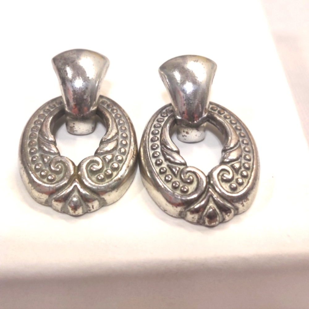 Vintage Brighton Silver Door Knocker Earrings Post Style